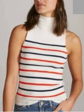Anthropologie Maeve Cream Tank with Red and Navy Stripes